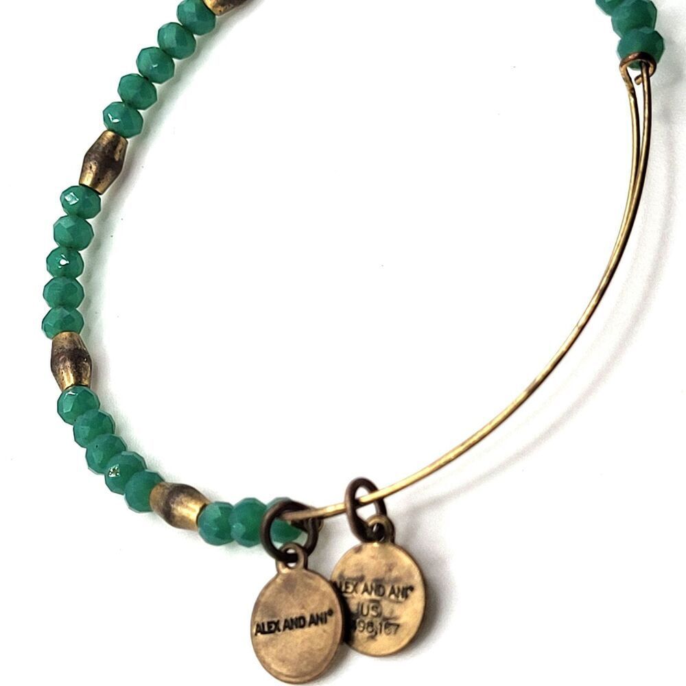 Alex and Ani Teal Blue and Rafaelian Gold Beaded Charm Bangle